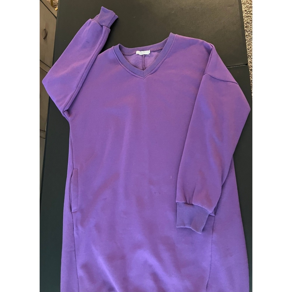 Haute Edition Purple V-Neck Sweatshirt Dress Long Sleeve L (1156) - Picture 8 of 15